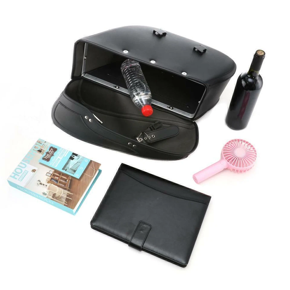 Pair Motorcycle Black PU Leather Side Saddlebag For Harley Sportster XL883 1200 - Image 2 of 4