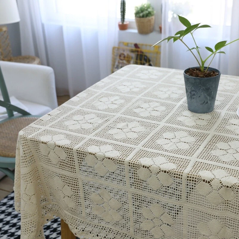 Retro Baumwolle Häkel Spitze Tischdecke Rechteckig Tischtuch Hohl Gewebt Ess - Bild 2 von 4