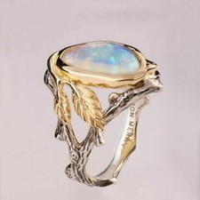 Ring Woman Man White Fire Opal Moon Stone Wedding Engagement Size6-10 925 Silver