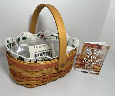 Longaberger 1999 Mother s Day Tea For Two Basket W/ White Vine Fabric Liner