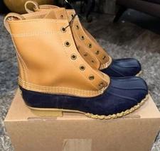 L.L. Bean Women's 8" Waterproof FG Leather Bean Boots Sz. 7 NEW 212880 Tan/Navy