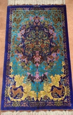 Silk rug carpet handmade W sign Qomm Ghomm/KPSI 625- Email me and ask the origin