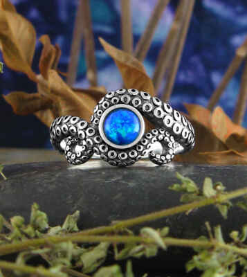 Octopus or Squid Tentacles Ring Blue Lab Opal Ocean Sea Life Jewelry wh397
