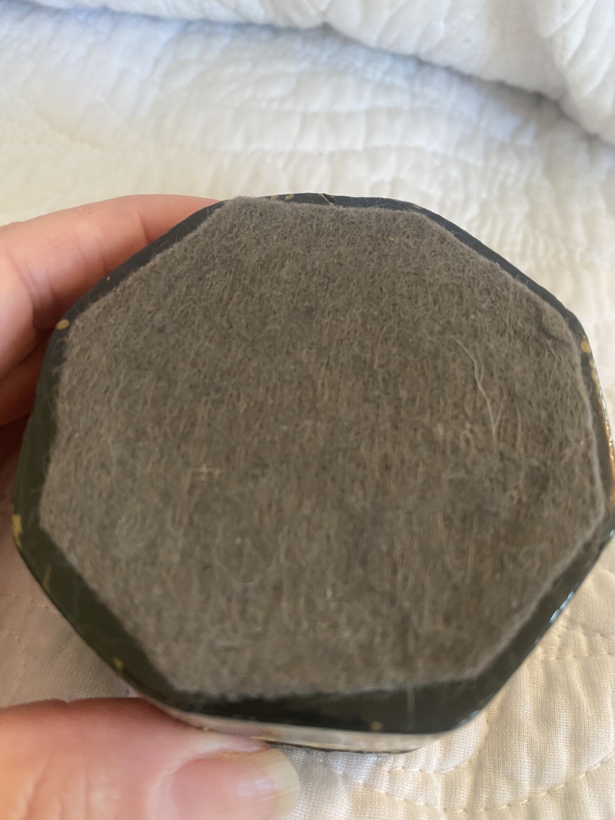 Vtg Kashmir India 8 Sided Hand painted Trinket Box Wild Animals Lacquered  3”