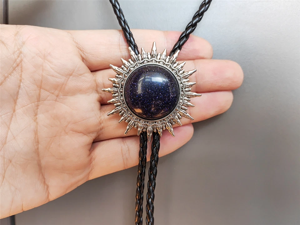 Синий звездное небо камень солнце узор Bolo галстук свадебное ожерелье кожаный веревки галстук - Изображение 3 из 4