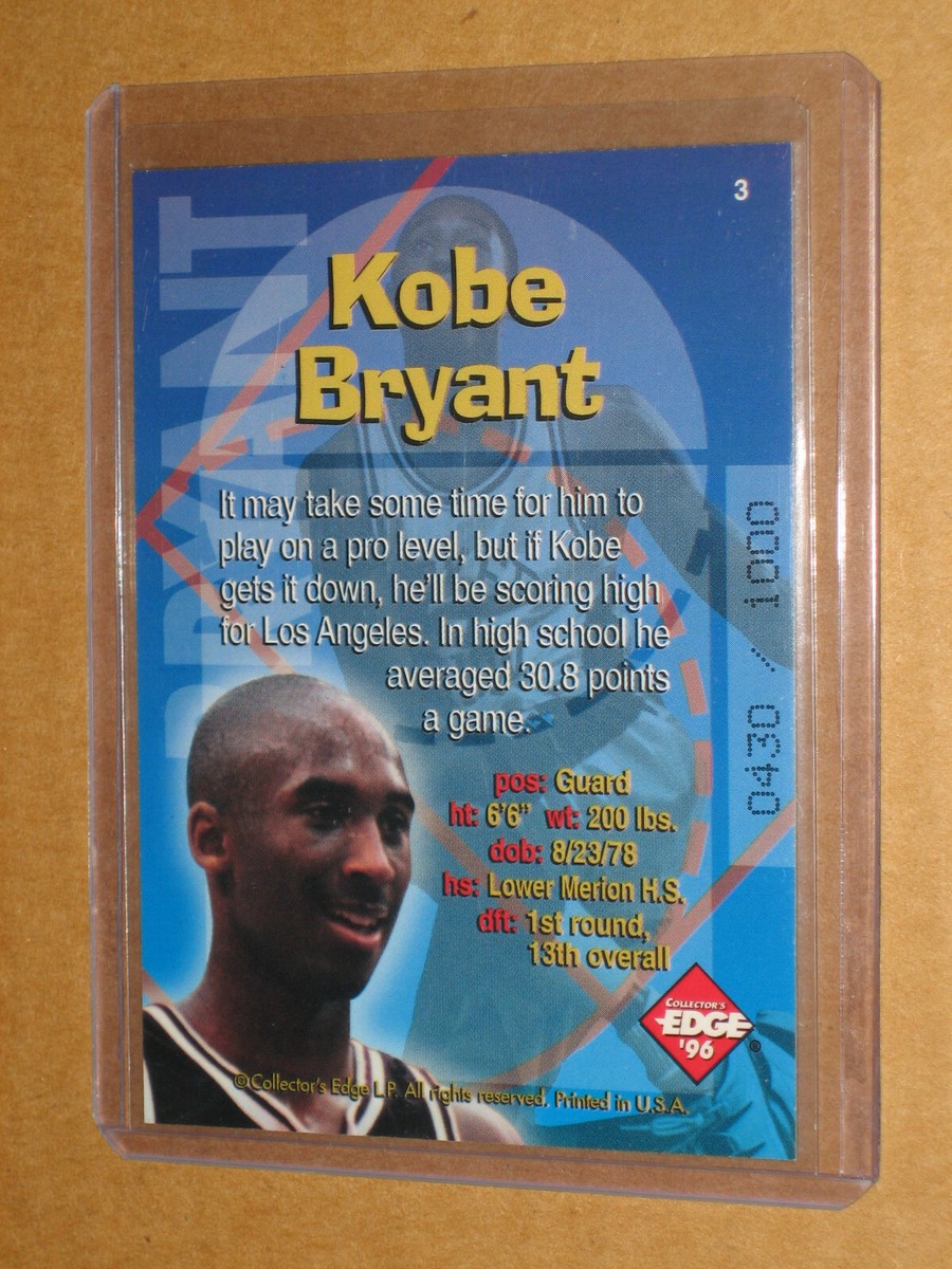 🏀 KOBE BRYANT 1996 COLLECTORS EDGE RADICAL RECRUITS GOLD /1000
