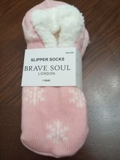 Brave Soul London Women. Snowflake Christmas Slipper Socks. Pink. One Size. NEW