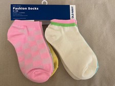 Old Navy Girls Kids Unisex Size Small 6 Pack Ankle Socks Checkered Striped