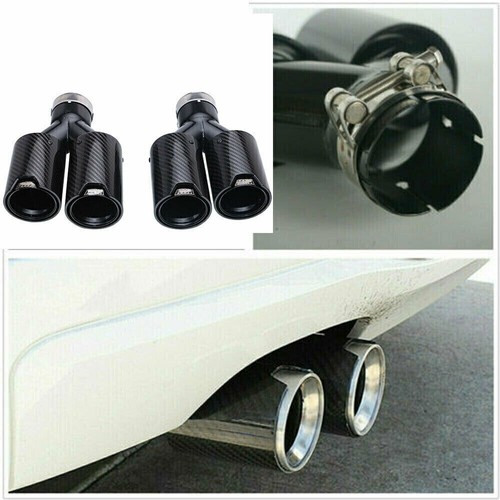For BMW M Series Real Carbon Fiber Exhaust Tips Dual Pipes In 63mm Outlet 93m 2X - Picture 2 of 4