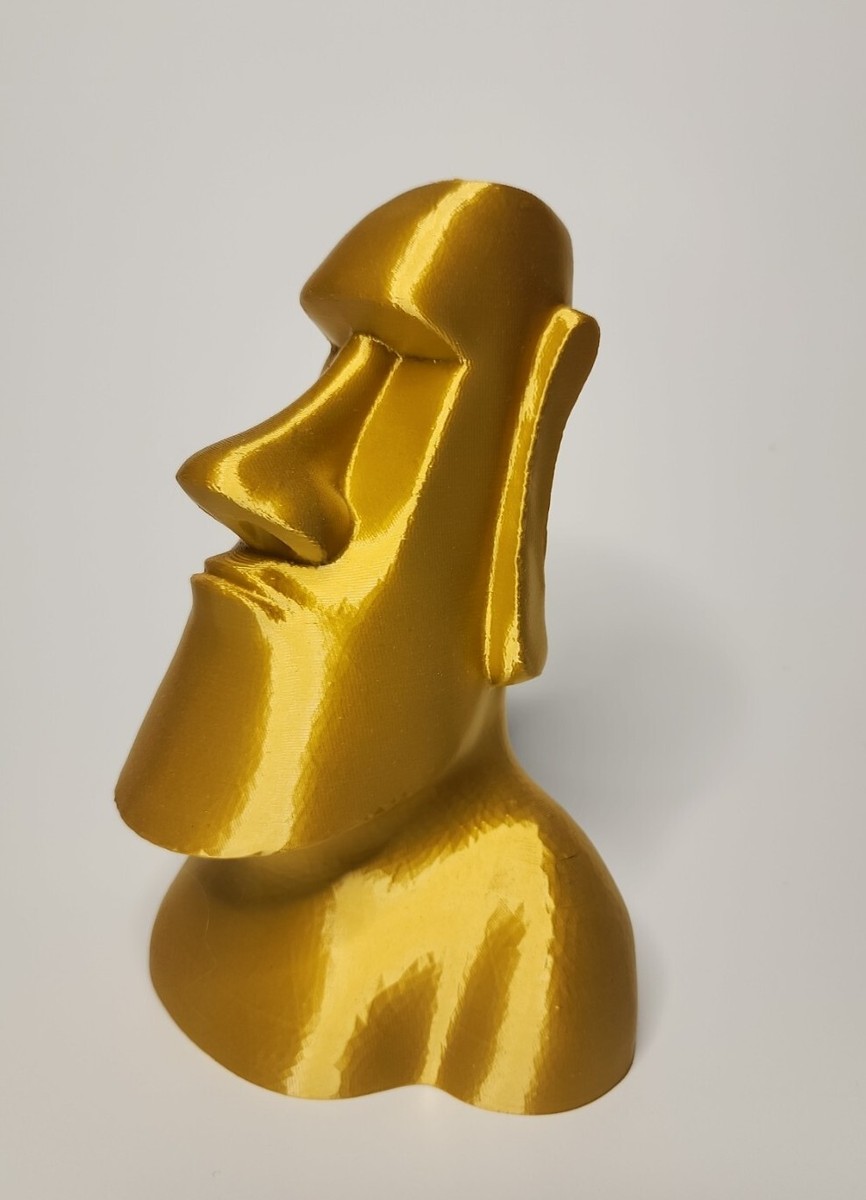 3D Printed Large Easter Island Moai Statue. Silk Gold Filament 8