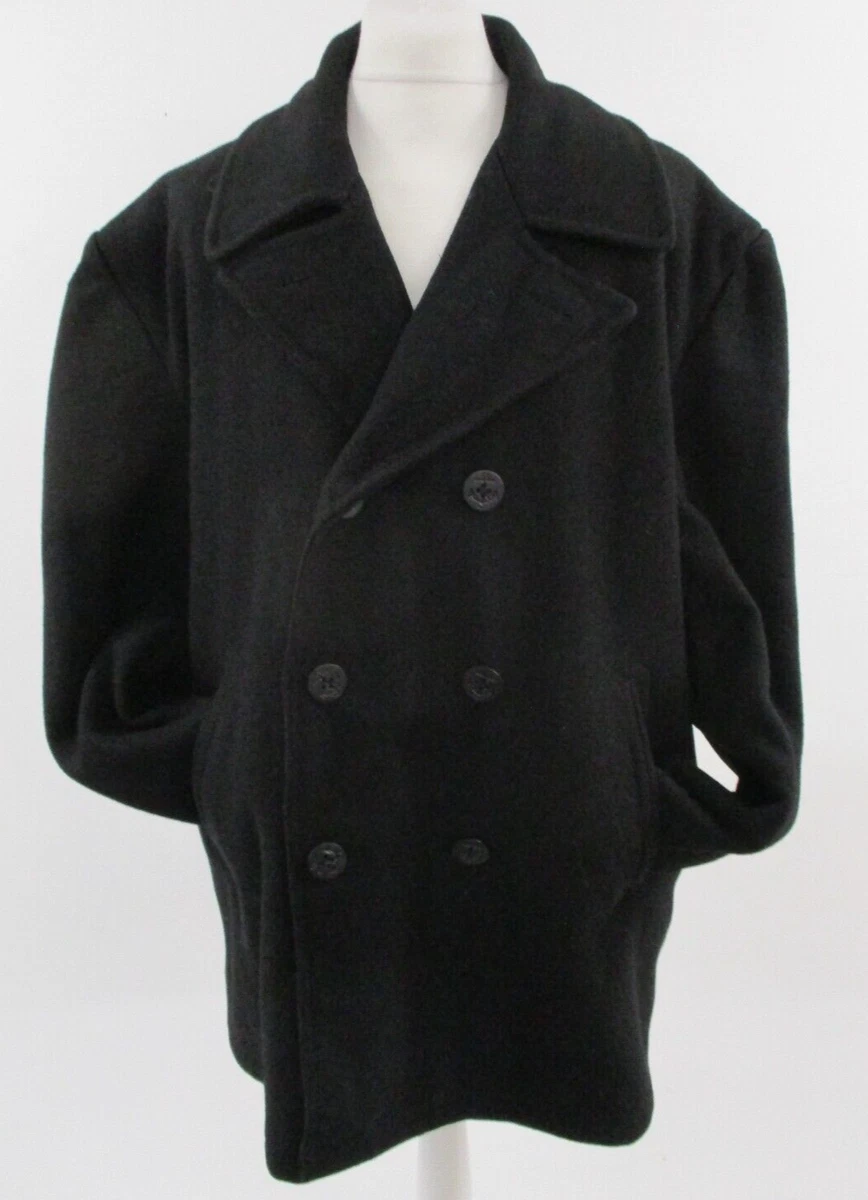 Vintage US Navy Peacoat Black Pea Coat Wool Blend 3X Large 54