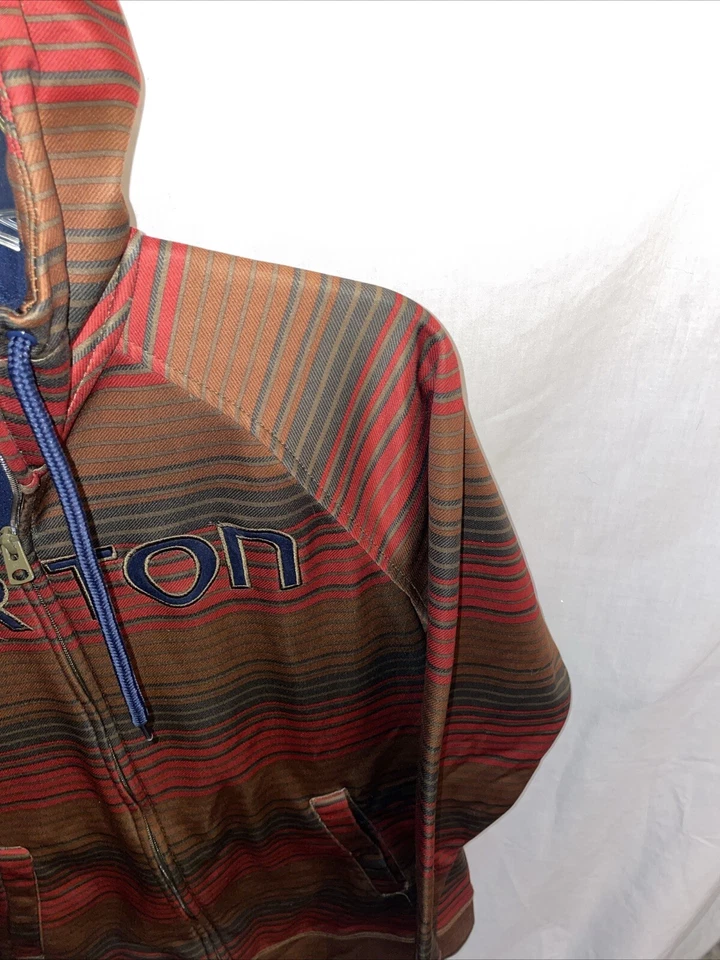 Sudadera con capucha Burton cremallera completa para mujer talla mediana roja verde a rayas al aire libre deletrear Foto 4 de 4