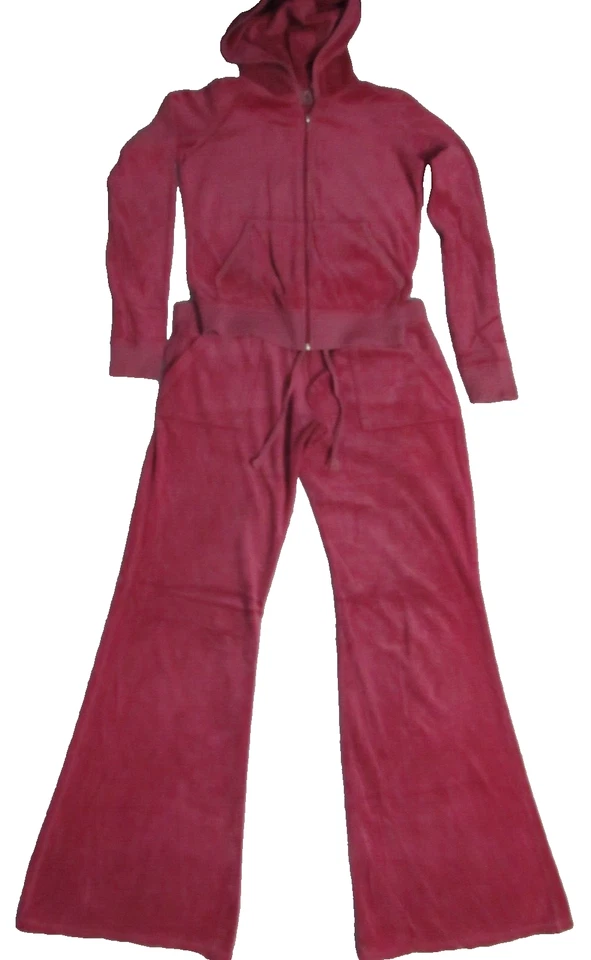 Vintage Y2K Juicy Couture Pink Velvet Matching Two Piece Set Tracksuit M/L