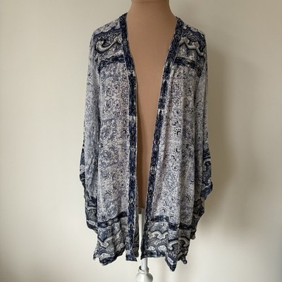 Calypso St Barth AMANTHA Blue Paisley Print Beaded Kimono Jacket Cover Up NWT M
