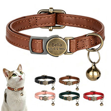 Personalized Cat Collar Puppy Kitten Engraved Name Tag Soft Leather with Bell