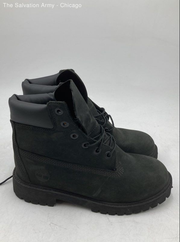 Timberland Boys Premium 6-Inch Black Leather Waterproof Combat Boots Size 4M