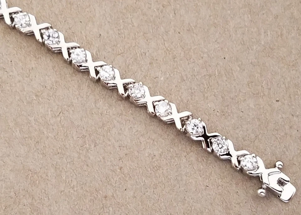 Женский теннисный браслет Lab создал бриллиант длинный OXOX 14K белое золото над - Изображение 4 из 4