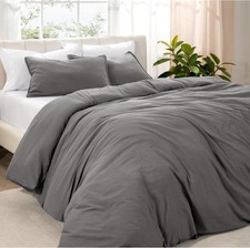 Oversized King Microfiber Duvet Cover Set Ultra Soft Linen Look Grey