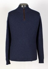 Loro Piana 100 Cashmere / Suede 1/2 Zip Sweater - Blue - L - 1895 Retail