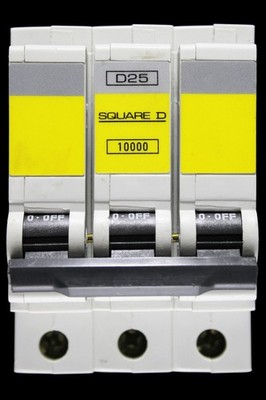 SQUARE D 25 AMP CURVE D 10kA DREIPOLIGER MCB SCHUTZSCHALTER QOE 10000