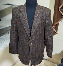 Vintage pure wool handwoven Tweed Windowpane brown hunting jacket blazer 44L