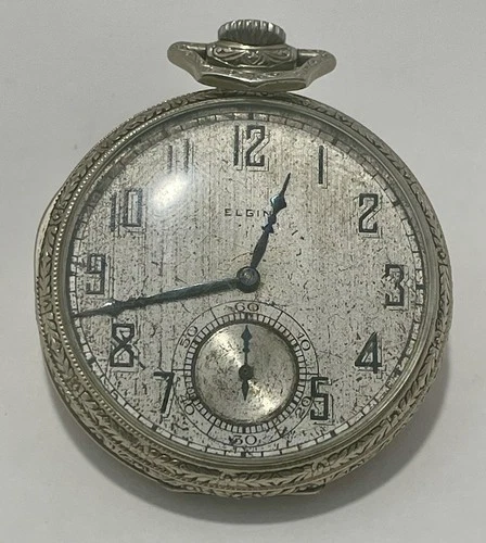 Antique Elgin 14K.T. White Gold Filled Pocket Watch 17 Jewels Running No Scratch