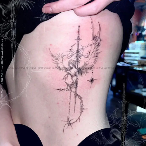 Heiliger Prozess Schwert Kräuter Tattoo Aufkleber Engel Richter Semi Permanent Taille - Bild 17 von 27