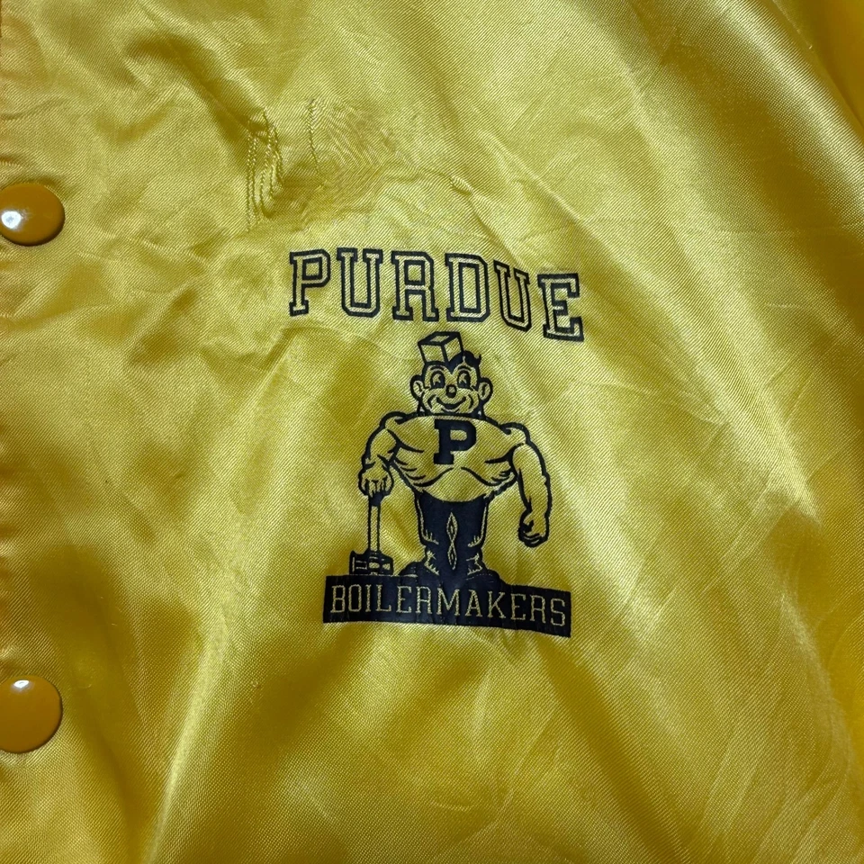 Vintage 70s 80s Purdue Boilermakers NCAA Satin Snap Bomber Jacket USA Made - XL - Image 3 of 4