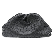BOTTEGA VENETA  Black Lambskin Intrecciato The Pouch Clutch