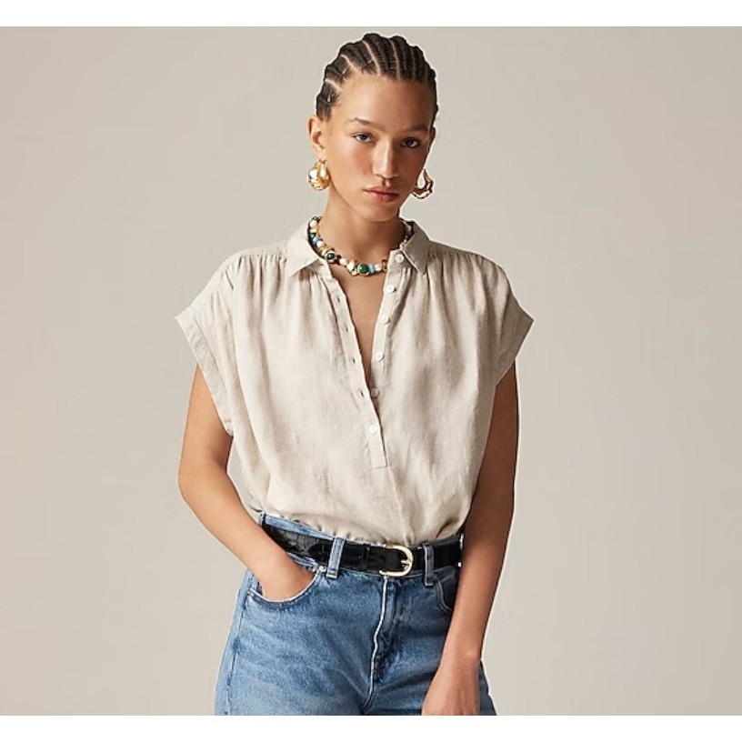 J.Crew Baird McNutt Irish Linen Womens S Cream Coastal Resort Preppy Boho  NWT