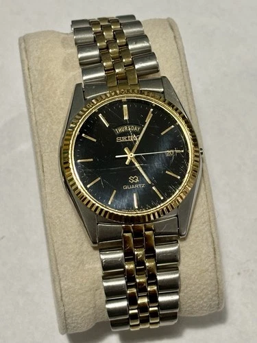 VTG JAPAN QUARZ MENS SEIKO 5Y23-8A69  BLACK DIAL Parts/Repair Doesn’t Work