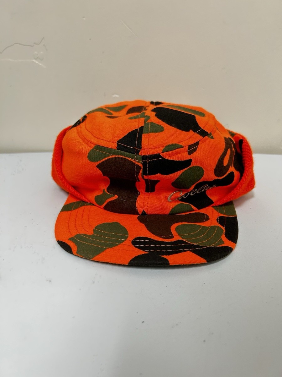 Vintage Cabelas Insulated Hat Orange SM Camo Trapper Ear Flaps