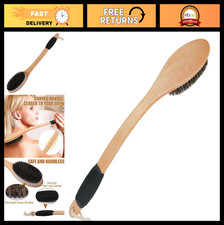 Curved Wooden Horsehair Bath Brush - Long Handle Exfoliating Shower Scrubber 17.