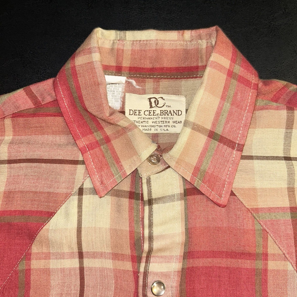 Vintage DC DEE CEE Western Pearl Snap Long Sleeve Red Beige Plaid