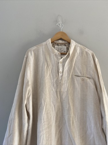 Rocha John Rocha Shirt Beige Large Collarless Long Sleeve Linen Blend - Picture 3 of 20