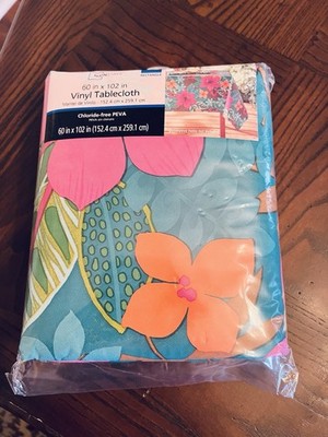 Mainstay Vinyl Tablecloth Tropical Island Floral 60  X 102 Inch Flannel Backing
