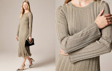 NWT J.Crew $298 Rib-knit flare midi dress with Lurex® metallic threads, Sz S