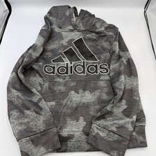 Adidas Sweater Boys Size Small 8 Gray Allover Print Pullover Hoodie Casual