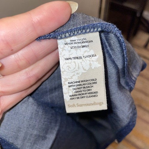 Soft Surroundings NWT Je Veux Tencel Shirt Women's Medium Denim Short Sleeve - Bild 6 von 7