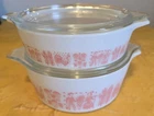 Pyrex Pink Amish Butterprint Dish Bowl Set Of 2 With  Lids 470-C