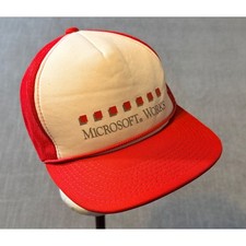 Vintage Microsoft Works Snapback Trucker Hat Red Cream Adult One Size Hanes