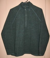 EDDIE BAUER Women's Fleece Dark Green Pullover Sweater Zip Placket; Size Large