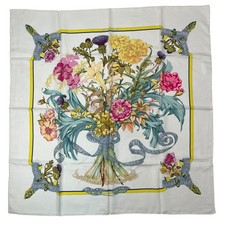 Hermes Regina Silk Scarf 90x90 cm White Authentic Vintage Scarves