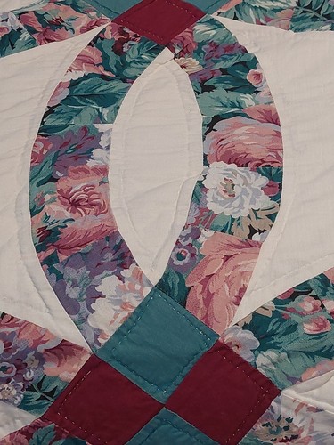 Double Wedding Ring Artisan King Quilt Pink Teal Joan Messmore Roses 2 Shade Set - Picture 6 of 24