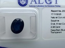 Deep / Dark Blue Sapphire - 2.38 Carat - original ALGT Report and sealed