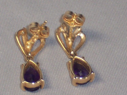 14K GELBGOLD 1 KARAT ZWEI AMETHYST DURCHBOHRTE OHRHÄNGER 3/4 ZOLL LANG - Bild 2 von 2