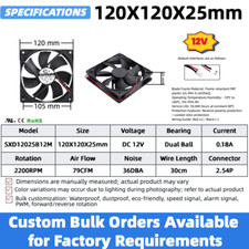 12V DC Cooling Fan 4/5/6/7/8/9/12cm Dual Ball Bearing, 80mm 120mm Industrial Fan