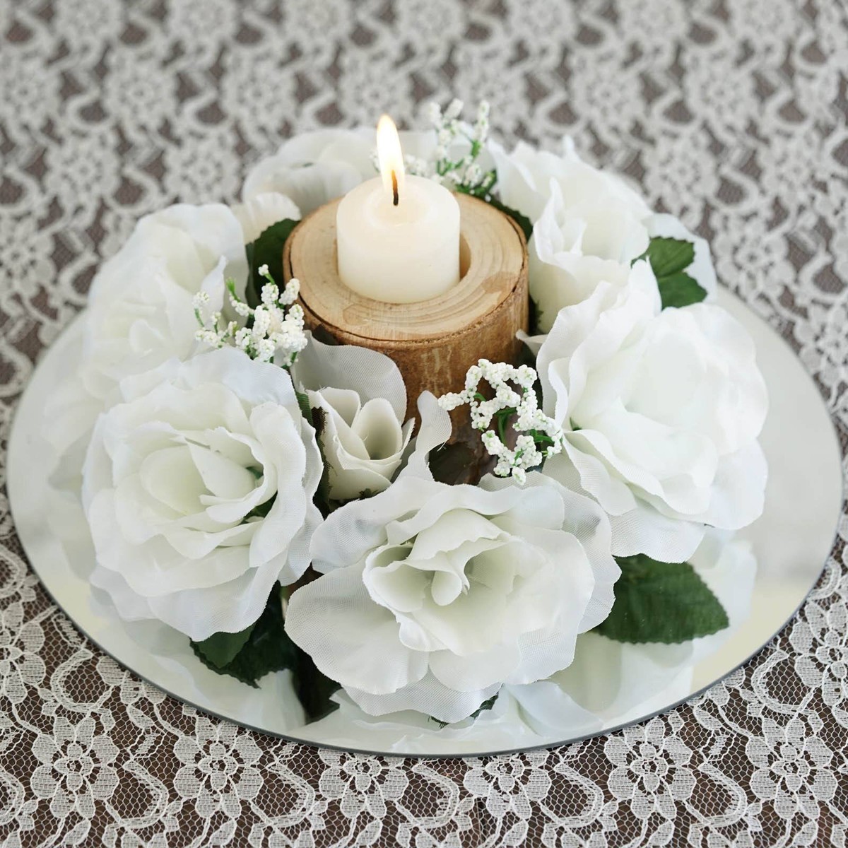 Ivory CANDLE RINGS with SILK ROSES Wedding Party Flowers for