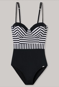 Schiesser Aqua Black White Stripe Swimsuit Swimming Costume Size Uk 12 B Cup Ebay