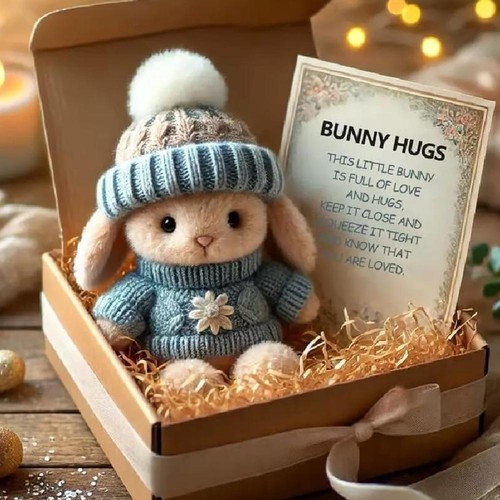 Mini Bunny Hug Easter Gift BunnyPlush Pocket Hug Rabbit with Positive Cards US - Picture 7 of 16